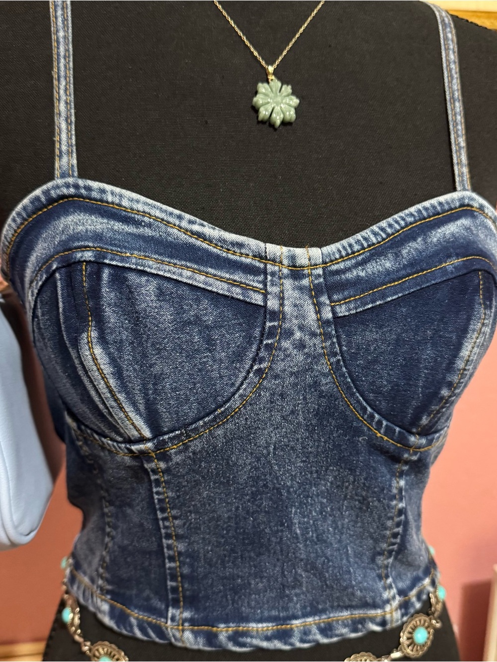 Y2K Blue Denim Bustier Crop Top